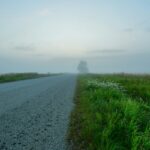 Foggy rural road in southeastern Estonia near the Saatse Boot area