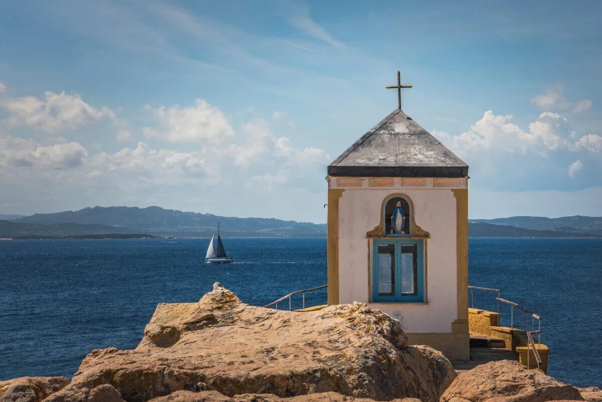 Small coastal chapel overlooking the sea in Sardinia