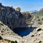 Rocky mountains and coastal road in the Serra de Tramuntana in Mallorca