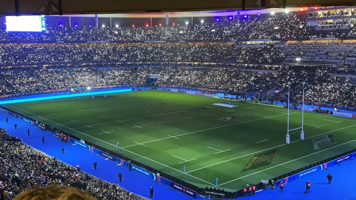 Inside the Stade de France during a rugby match in Paris