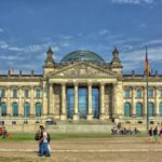 Reichstag building in Berlin under a blue sky