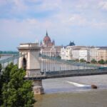 Széchenyi Chain Bridge over the Danube with the Hungarian Parliament Building in the background in Budapest