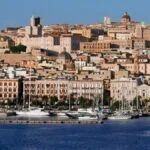 Historic Cagliari skyline and marina in Sardinia
