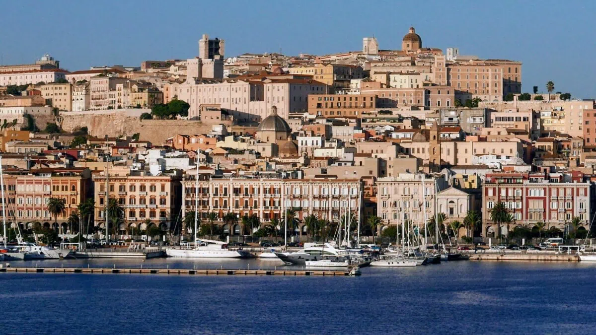 Historic Cagliari skyline and marina in Sardinia