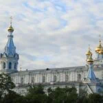 Orthodox cathedral with golden domes in Daugavpils, Latvia