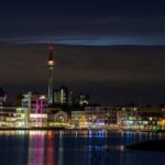 Dortmund skyline at night with the Florianturm tower