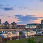 Dresden Old Town skyline and riverboats on the River Elbe