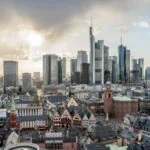 Frankfurt skyline rising behind the historic old town