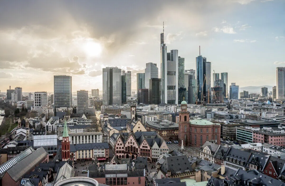 Frankfurt skyline rising behind the historic old town
