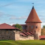 Kaunas Castle and its red-brick tower in Kaunas, Lithuania
