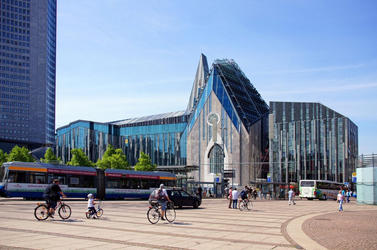 Paulinum and city buildings at Augustusplatz in Leipzig