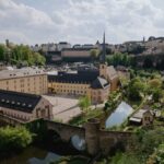 View across the Grund district and historic Old Town in Luxembourg City