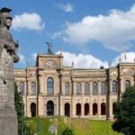 Maximilianeum building and Bavaria statue in Munich