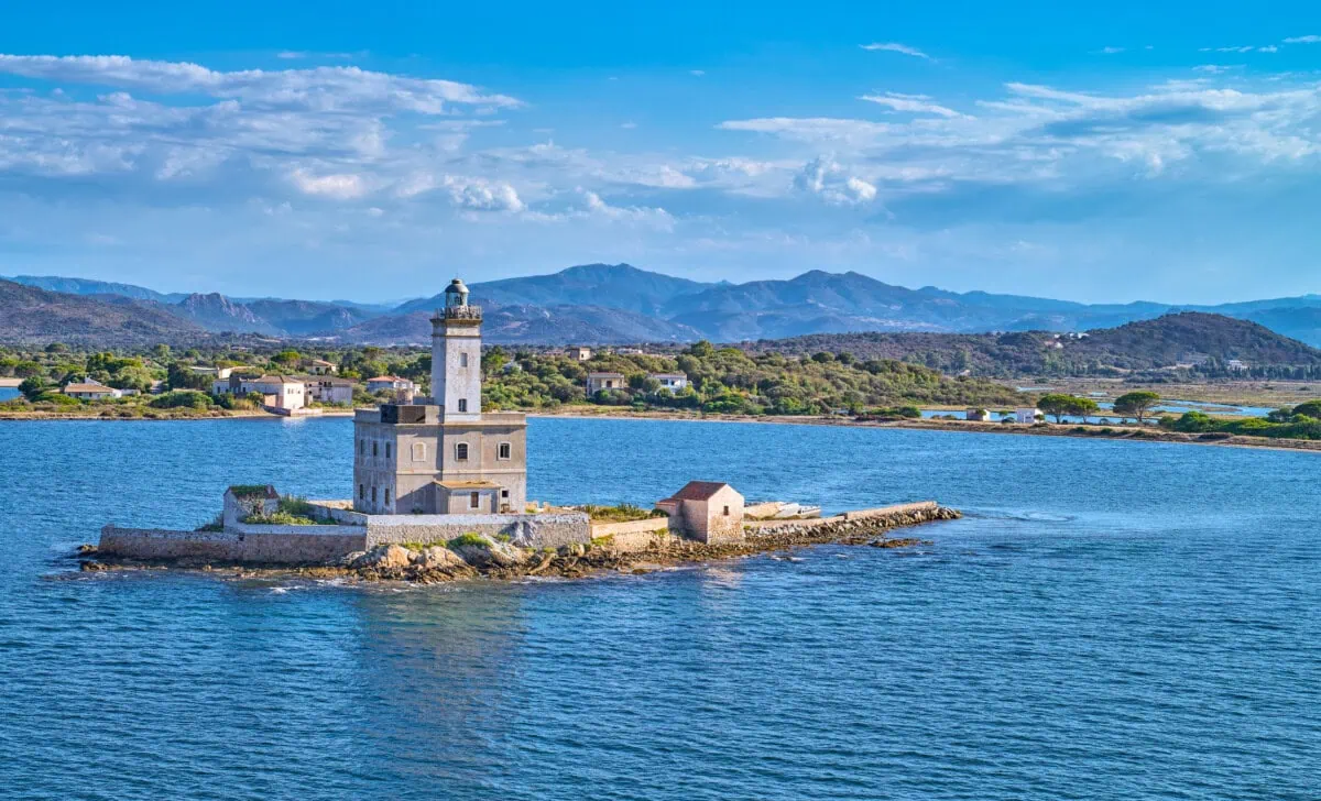Lighthouse on a small island off the coast near Olbia