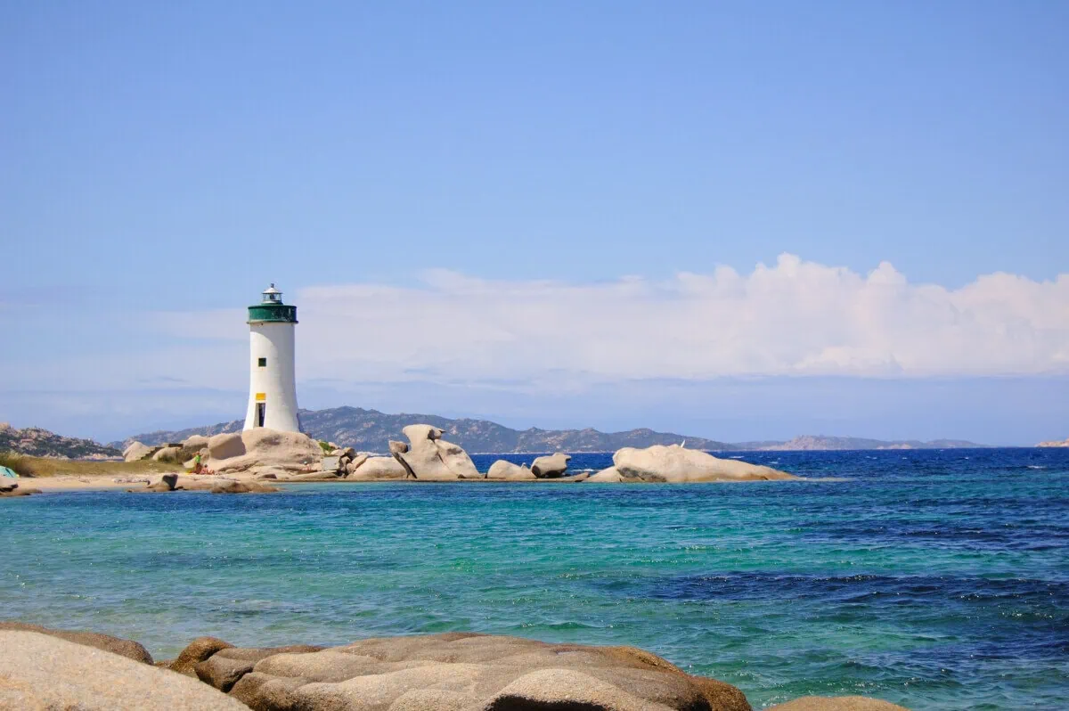 Lighthouse and turquoise sea near Palau in Sardinia