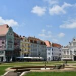 Historic buildings around Union Square in Timișoara, Romania