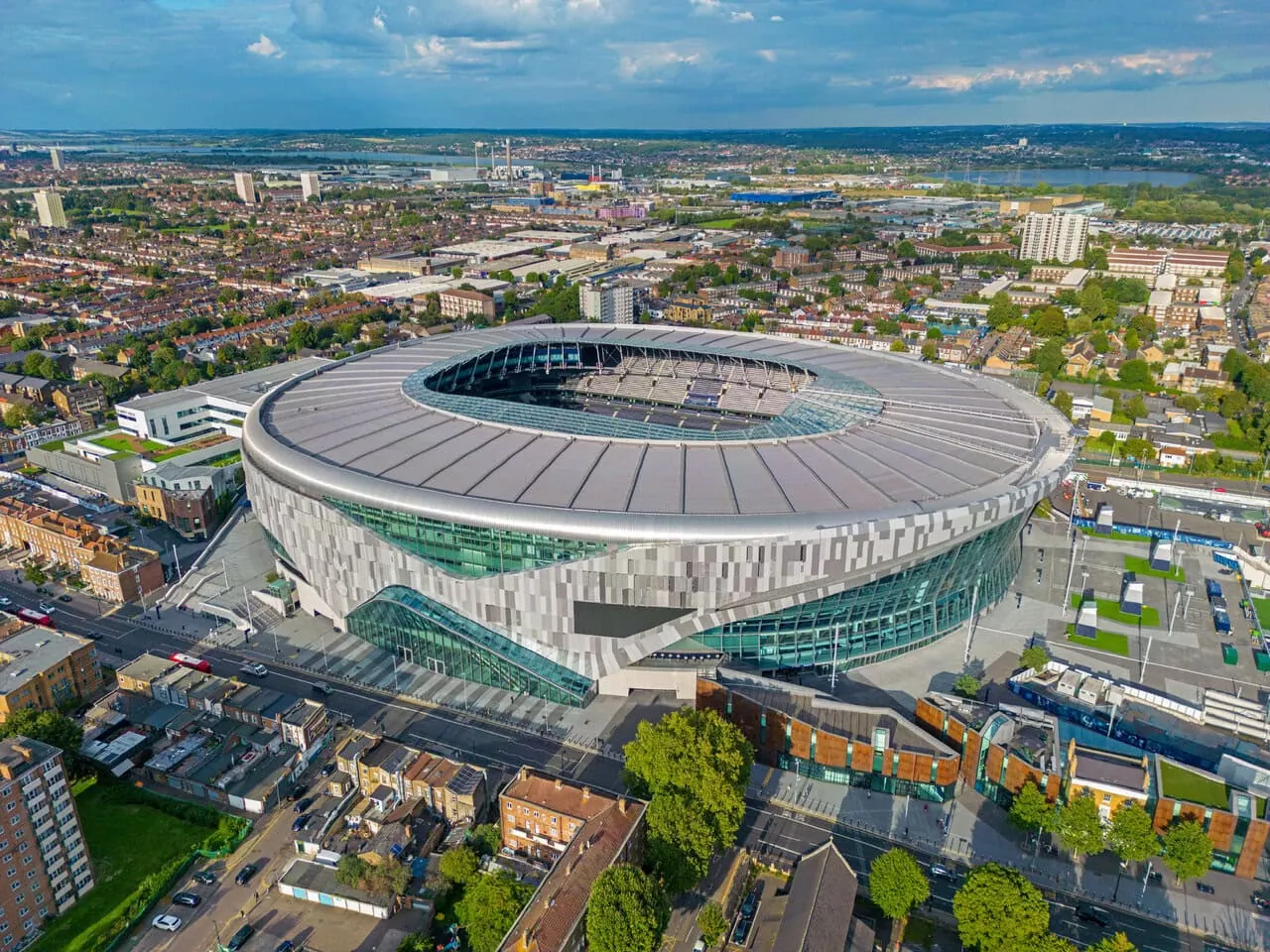Aerial view of Tottenham Hotspur Stadium in London, a UEFA EURO 2028 venue