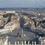 Aerial view of St Peter’s Square, Vatican City and the Rome skyline