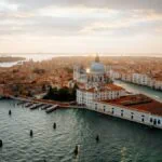 Aerial view of Venice and the Grand Canal at sunset