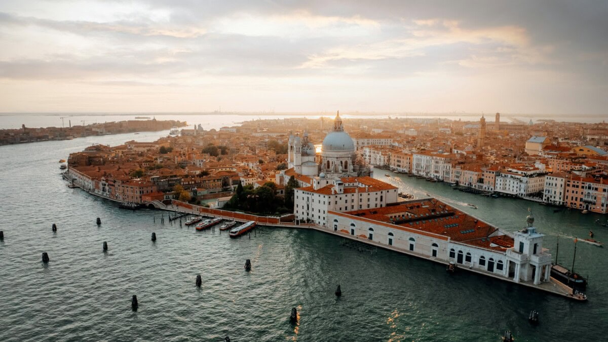 Aerial view of Venice and the Grand Canal at sunset