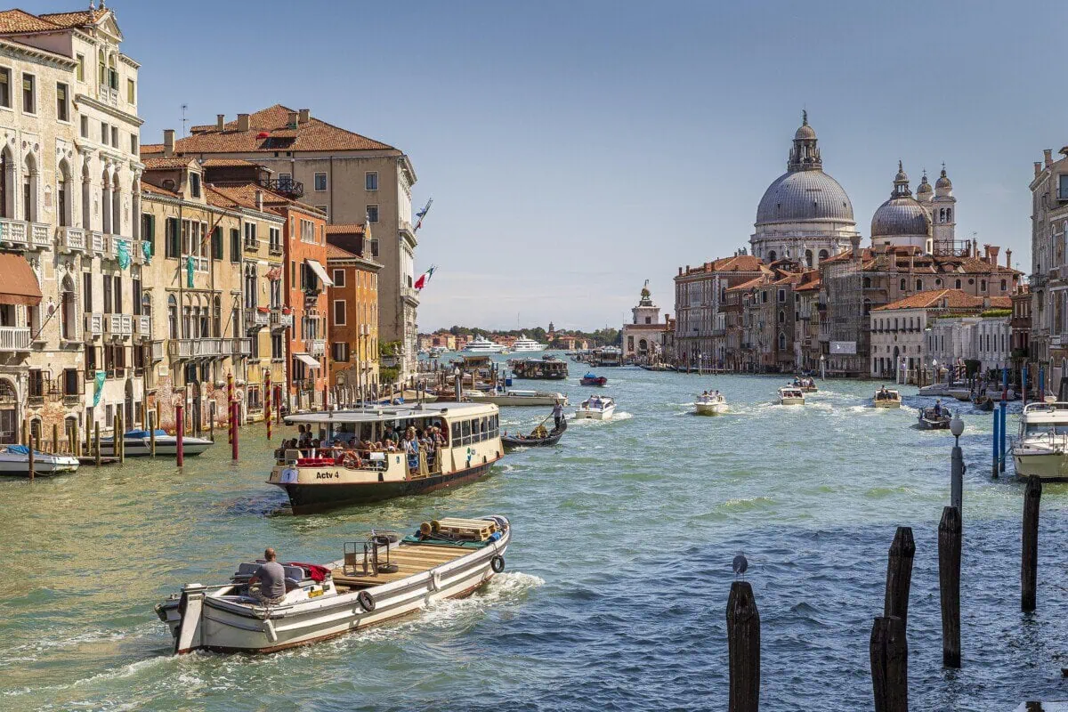 ACTV vaporetto travelling along the Grand Canal in Venice