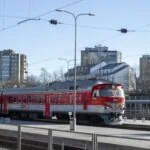 Lithuanian passenger train at a station in Vilnius