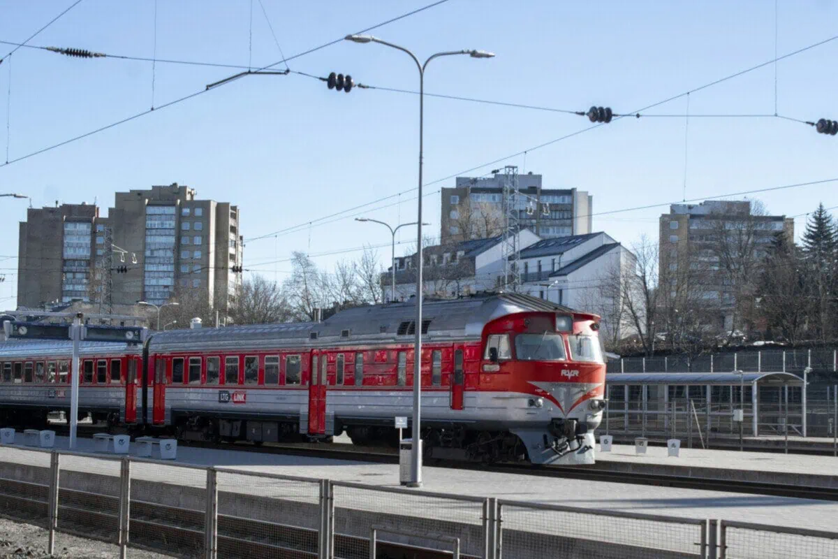 Lithuanian passenger train at a station in Vilnius